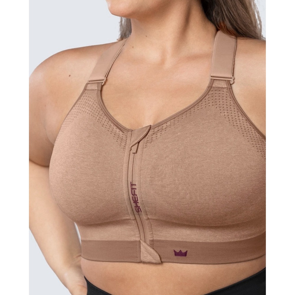 SHEFIT 2 Luxe Low Support Sports Bra Heathered Tan Comfort Fit Activewear